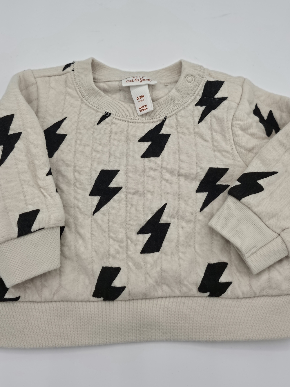 Cat & Jack Cream Pullover with Black Lightning Bolts - 0-3 Mo